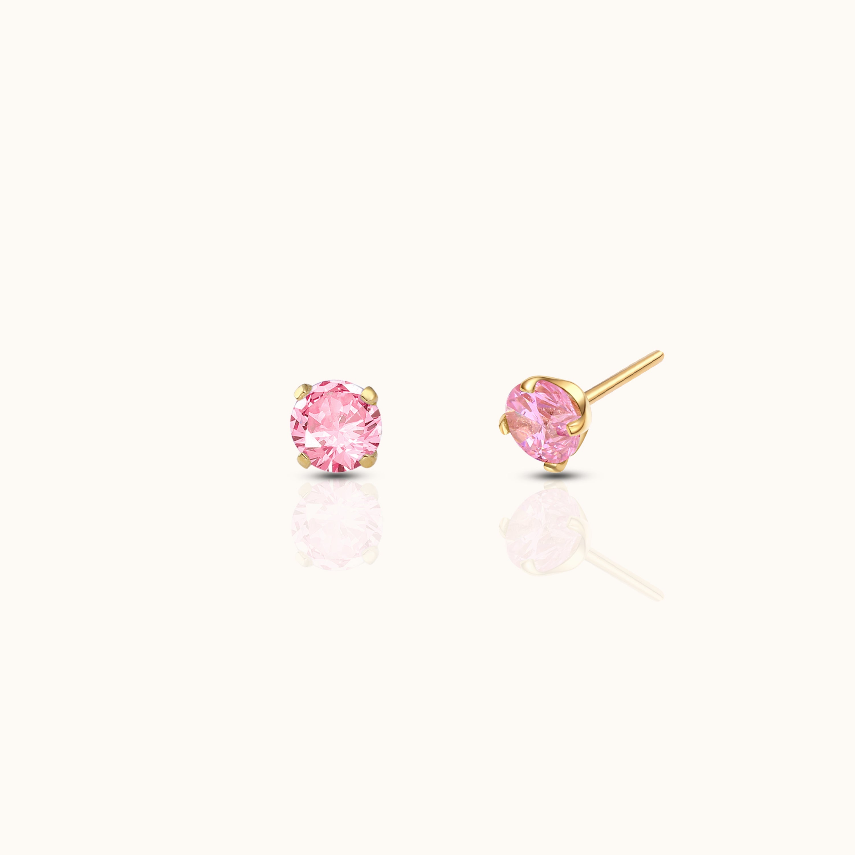 14K Solid Gold 2mm Pink CZ Threadless Labret Flat Back Earring