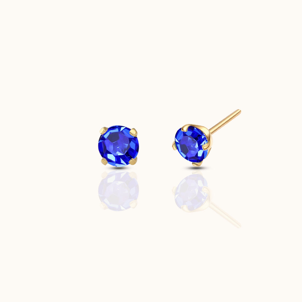 14K Solid Gold 3mm Midnight Blue CZ Threadless Labret Flat Back Earring