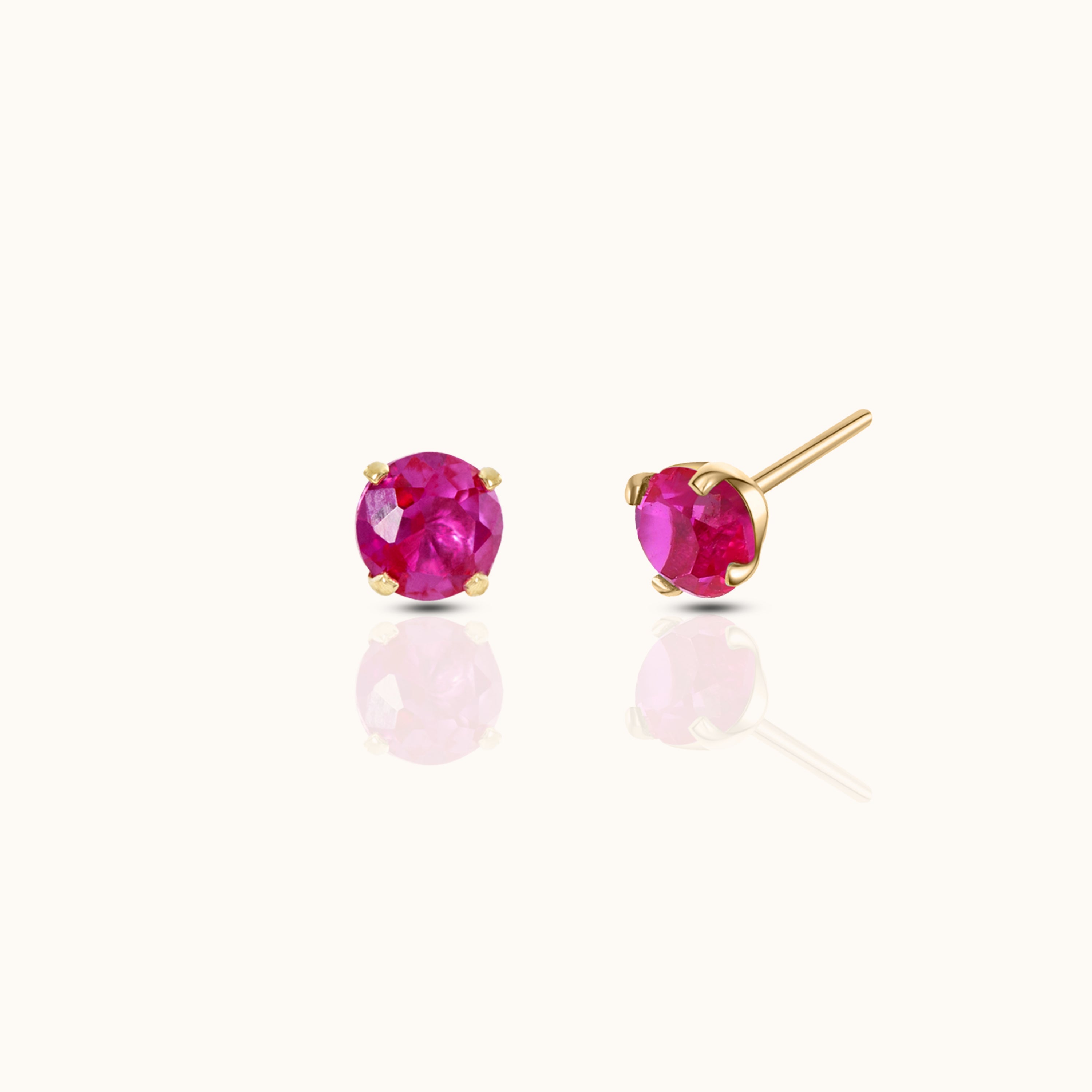 14K Solid Gold 3mm Ruby CZ Threadless Labret Flat Back Earring