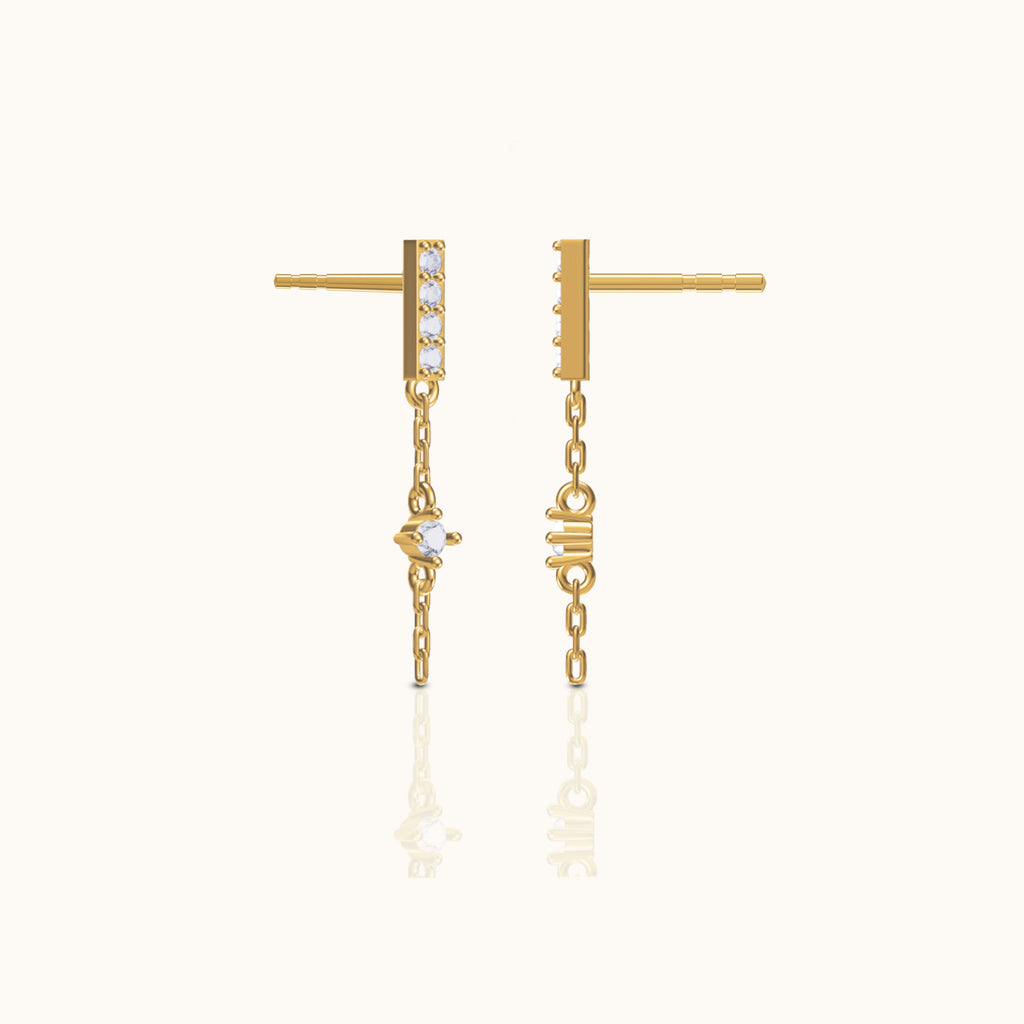 Bar Dash Mini CZ Dangle Chain Stud Earrings