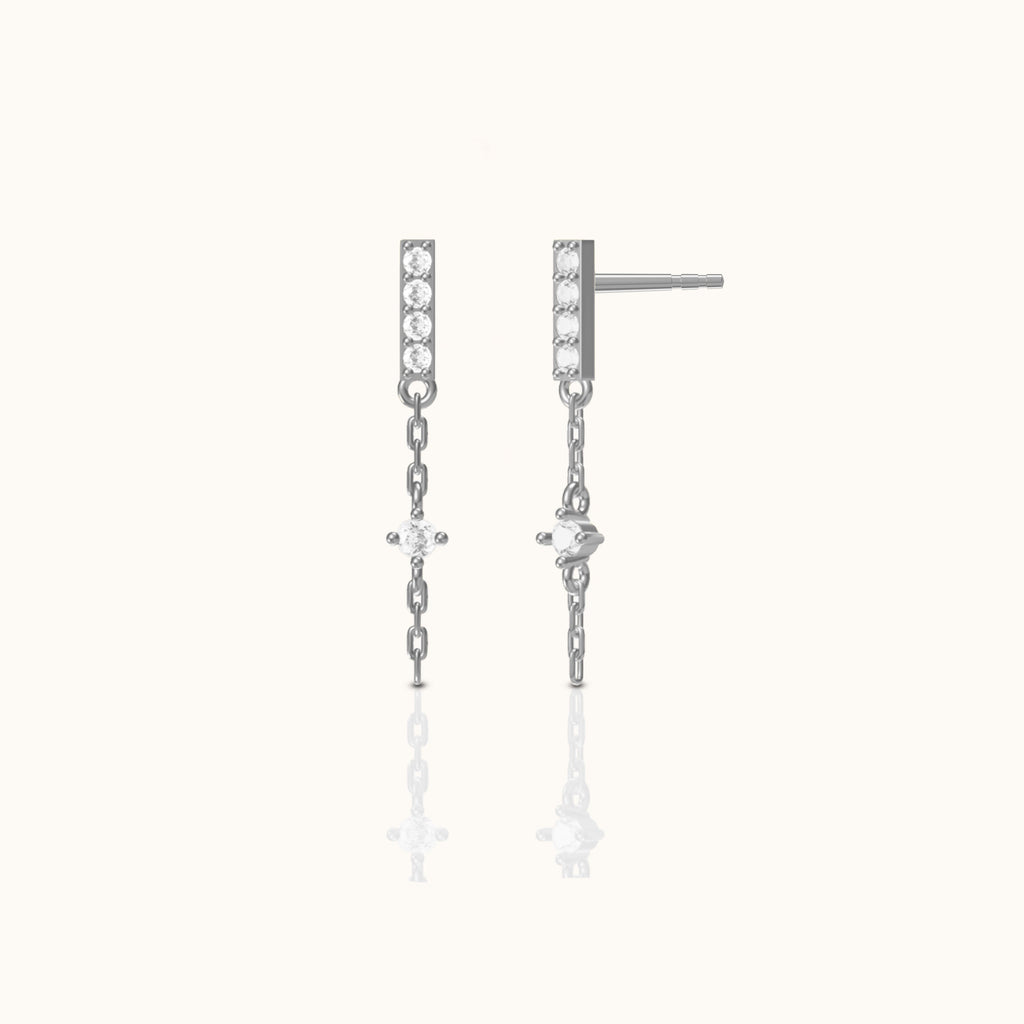 Bar Dash Mini CZ Dangle Chain Stud Earrings