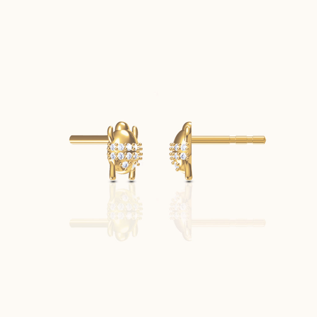 Beetle Ladybug Protection Rebirth Symbol CZ Stud Earrings
