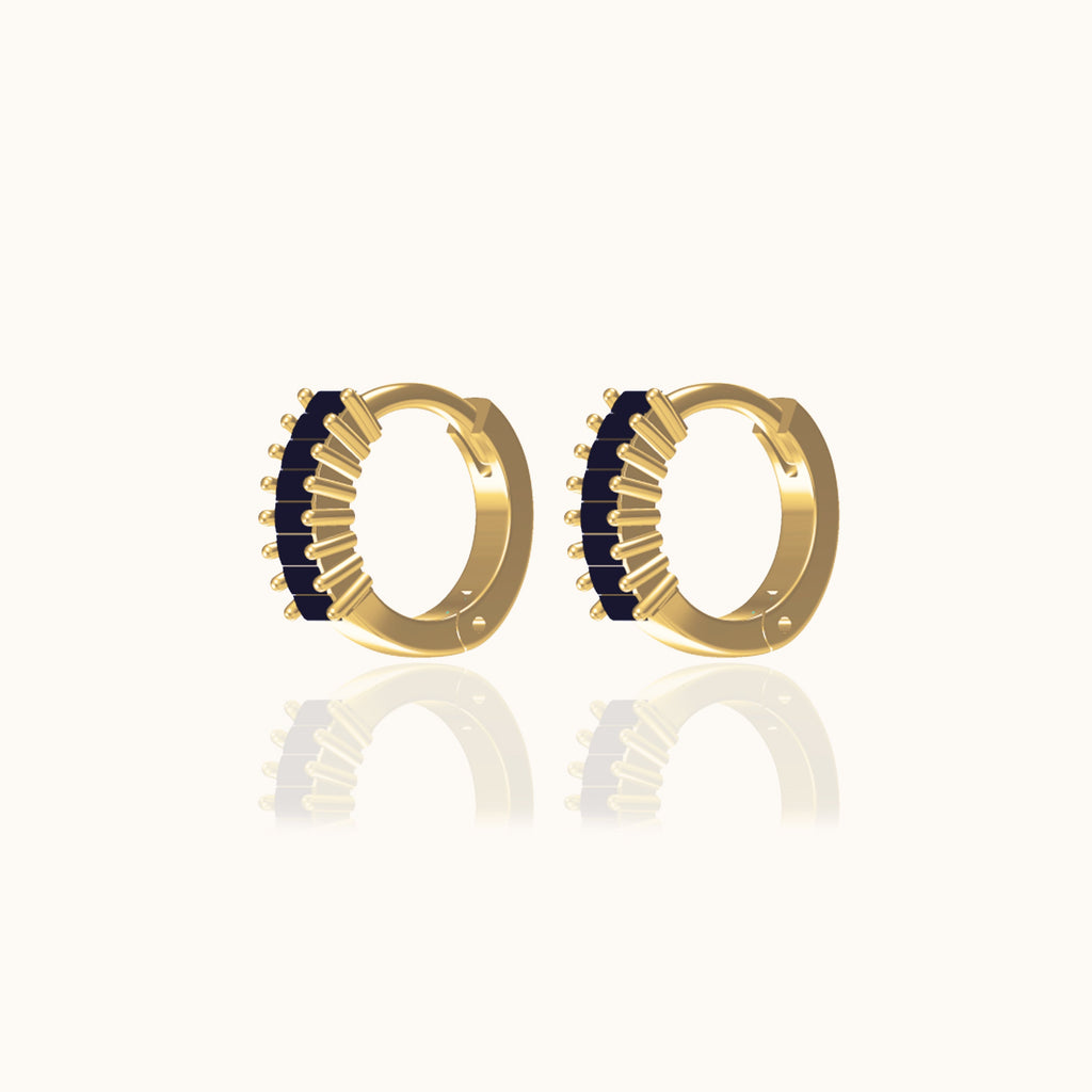 Black Baguette CZ Pave Huggie Hoop Earrings
