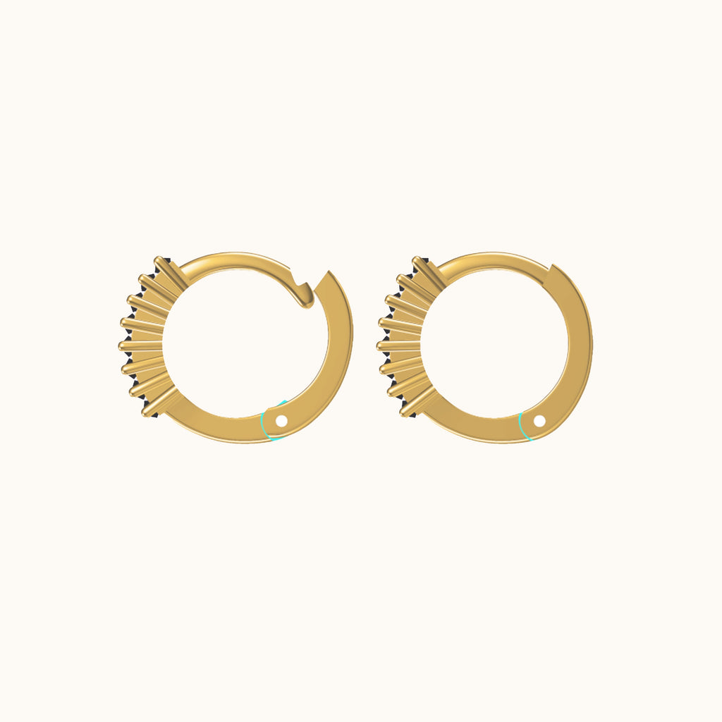 Black Baguette CZ Pave Huggie Hoop Earrings