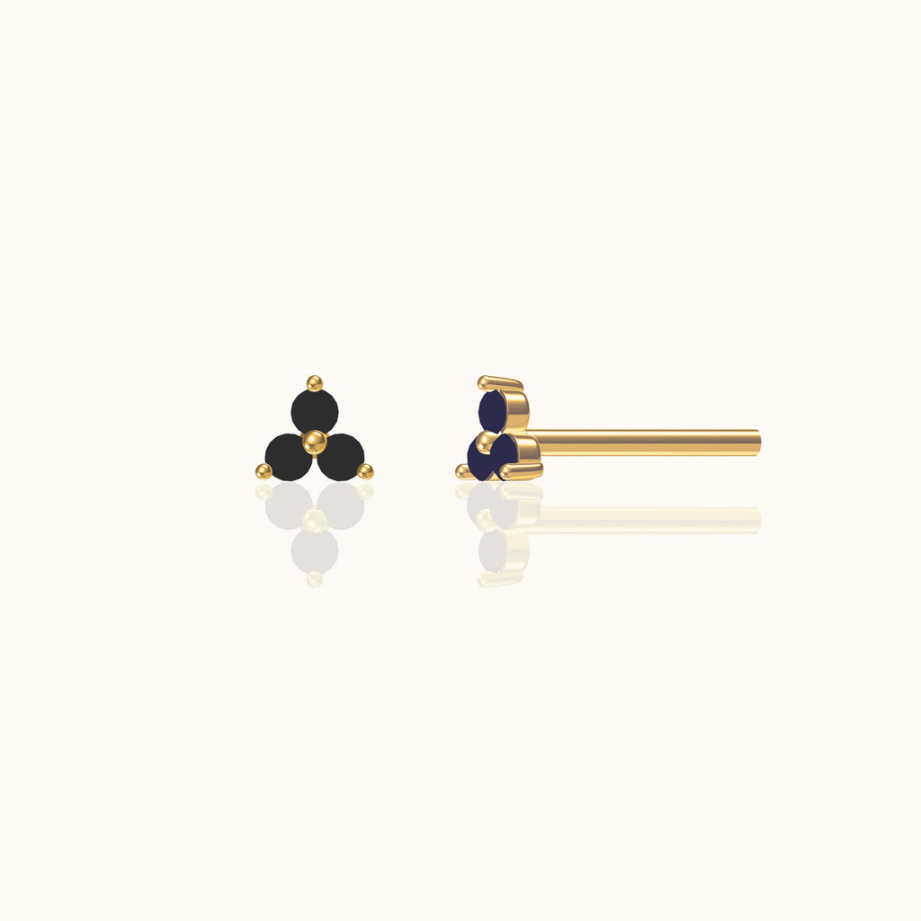 Black CZ Trefoil Stud Earrings