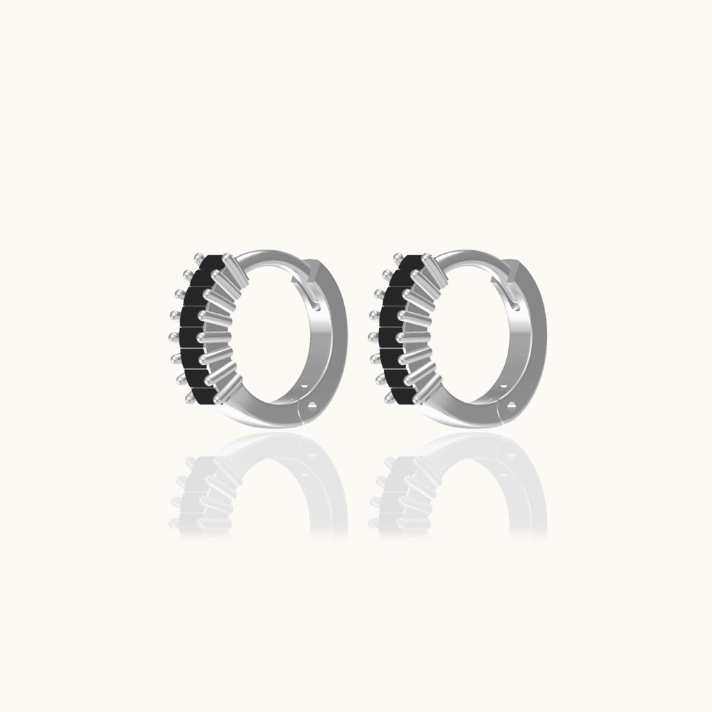 Black Baguette CZ Pave Huggie Hoop Earrings