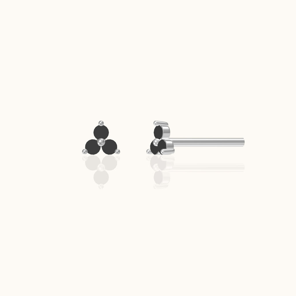 Black CZ Trefoil Stud Earrings