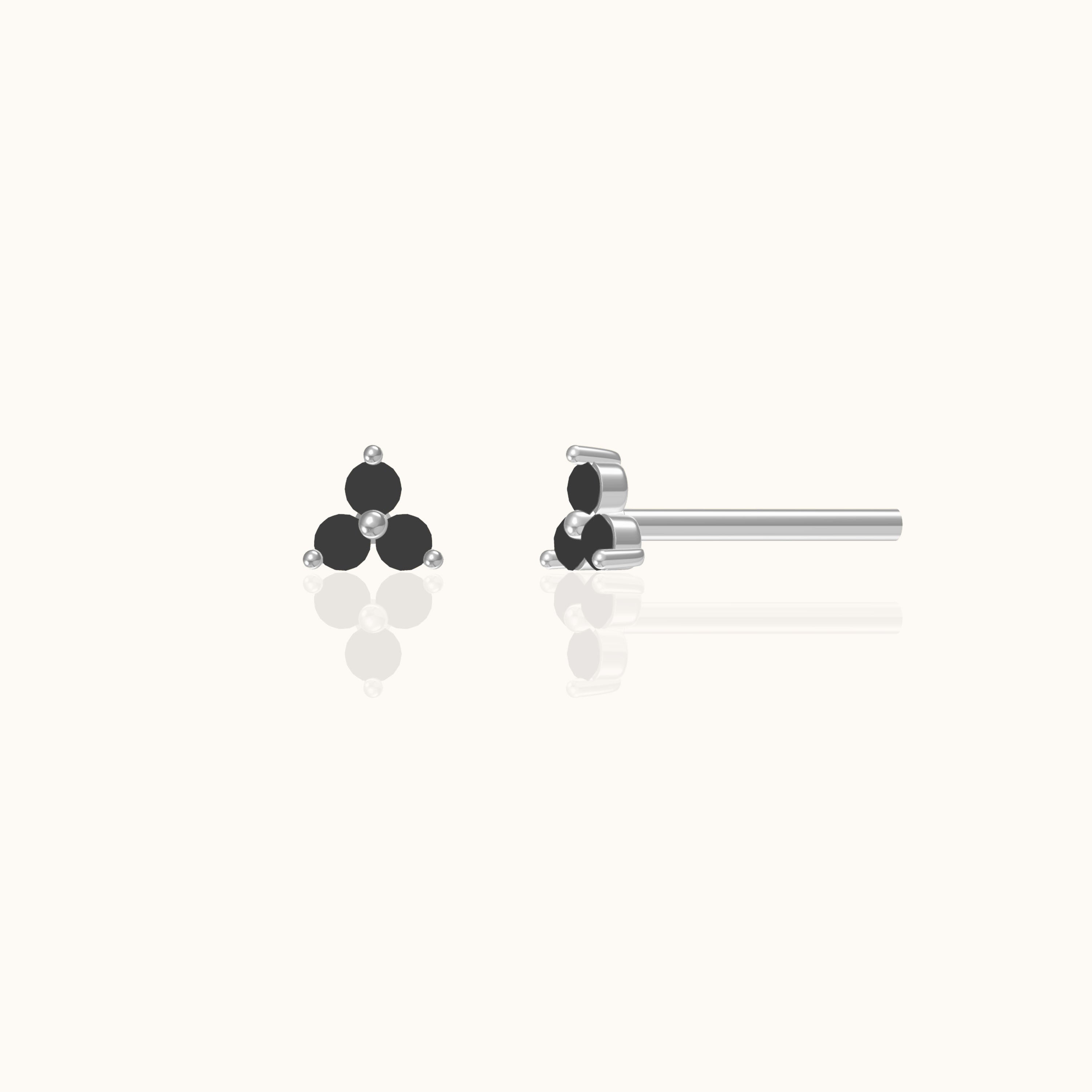Black CZ Trefoil Stud Earrings