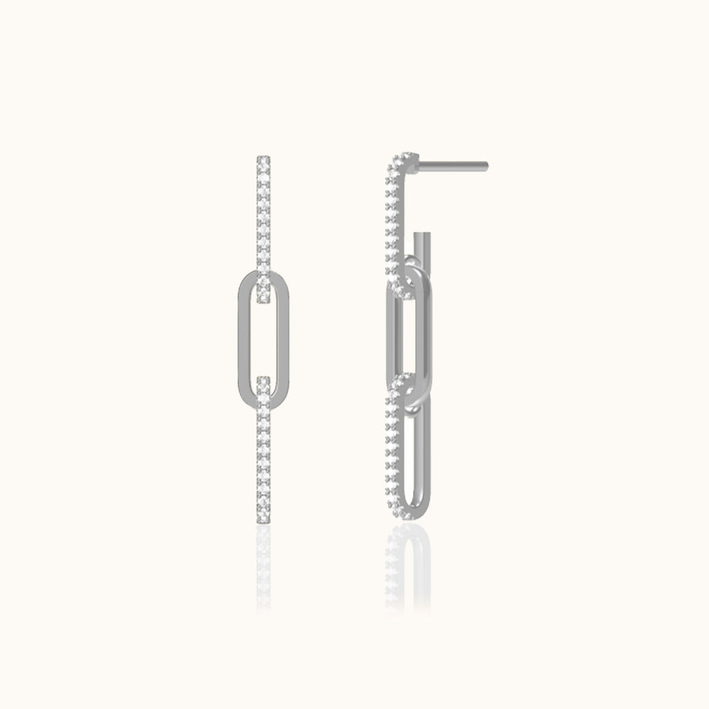 CZ Link Chain Dangle Stud Earrings