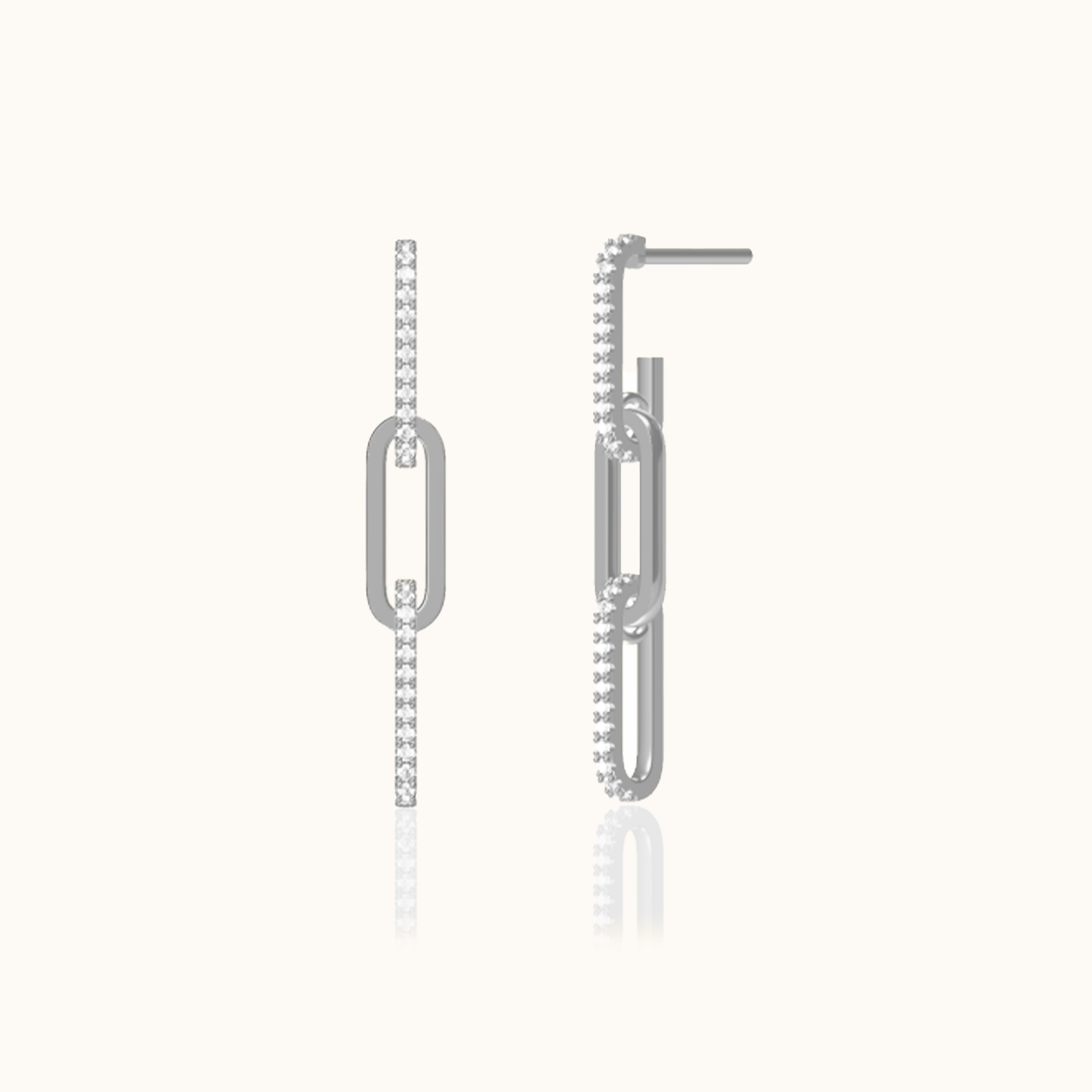 CZ Link Chain Dangle Stud Earrings