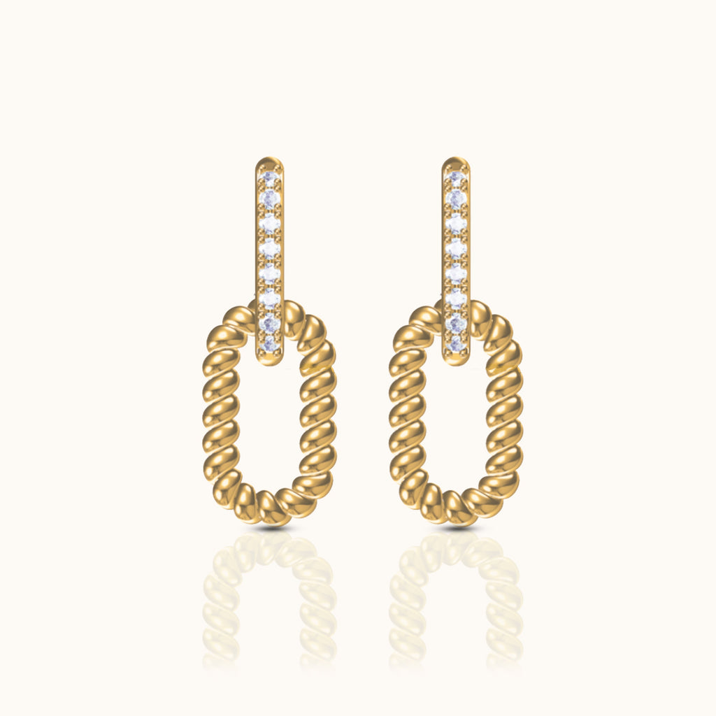 Paperclip CZ Link Chain Dangle Hoop Earrings