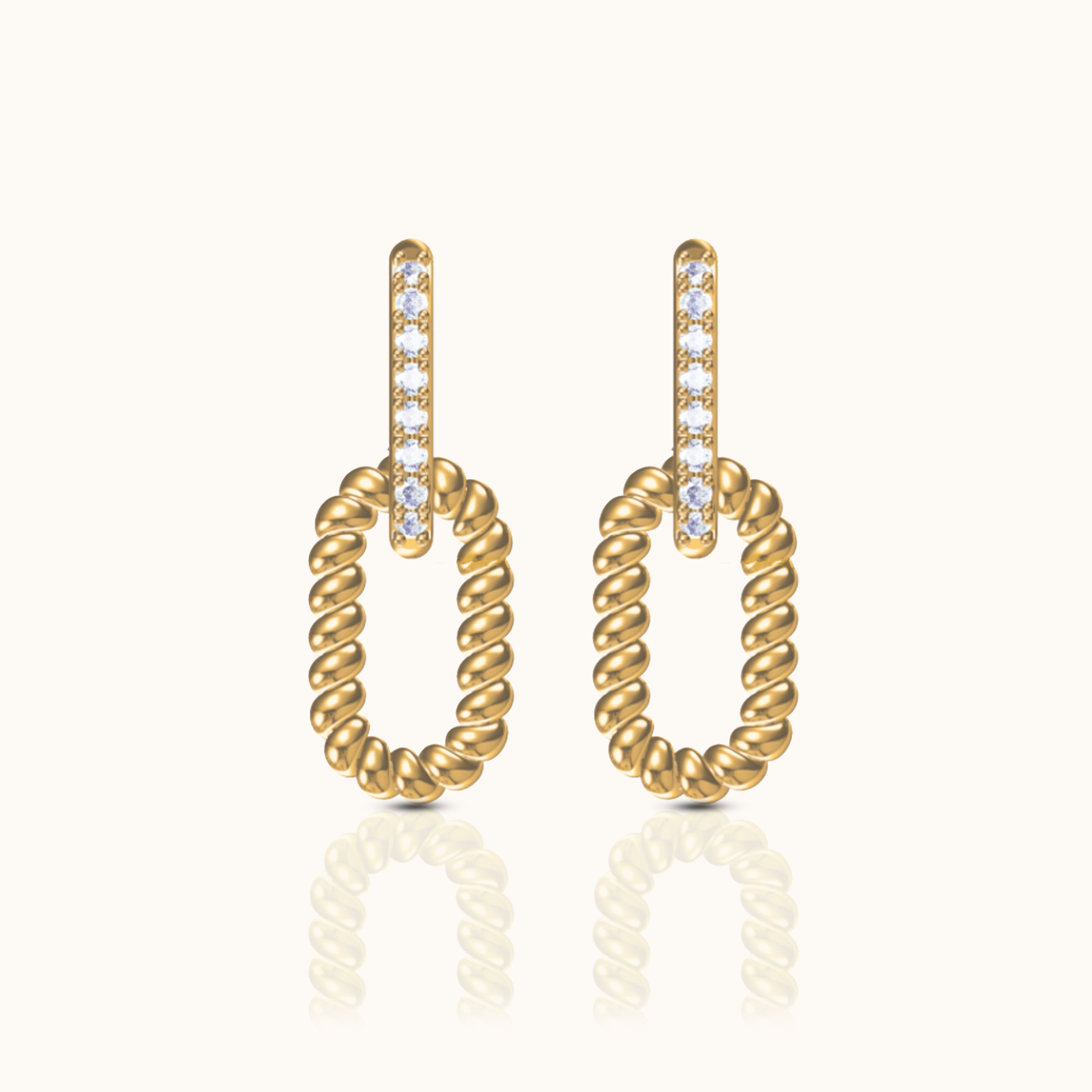 Paperclip CZ Link Chain Dangle Hoop Earrings