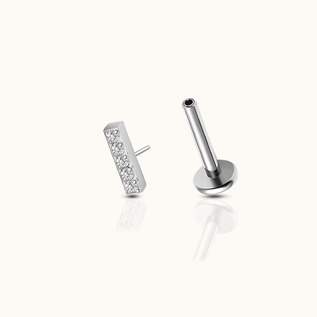 CZ Bar Threadless Labret Titanium Flat Back Earring