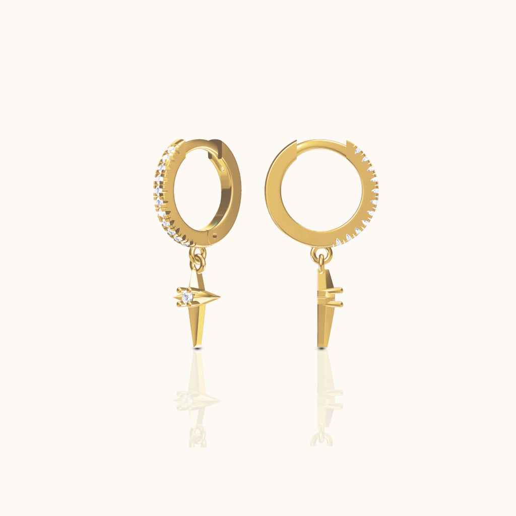 Celestial Star Crossed CZ Dangle Hoop Earrings