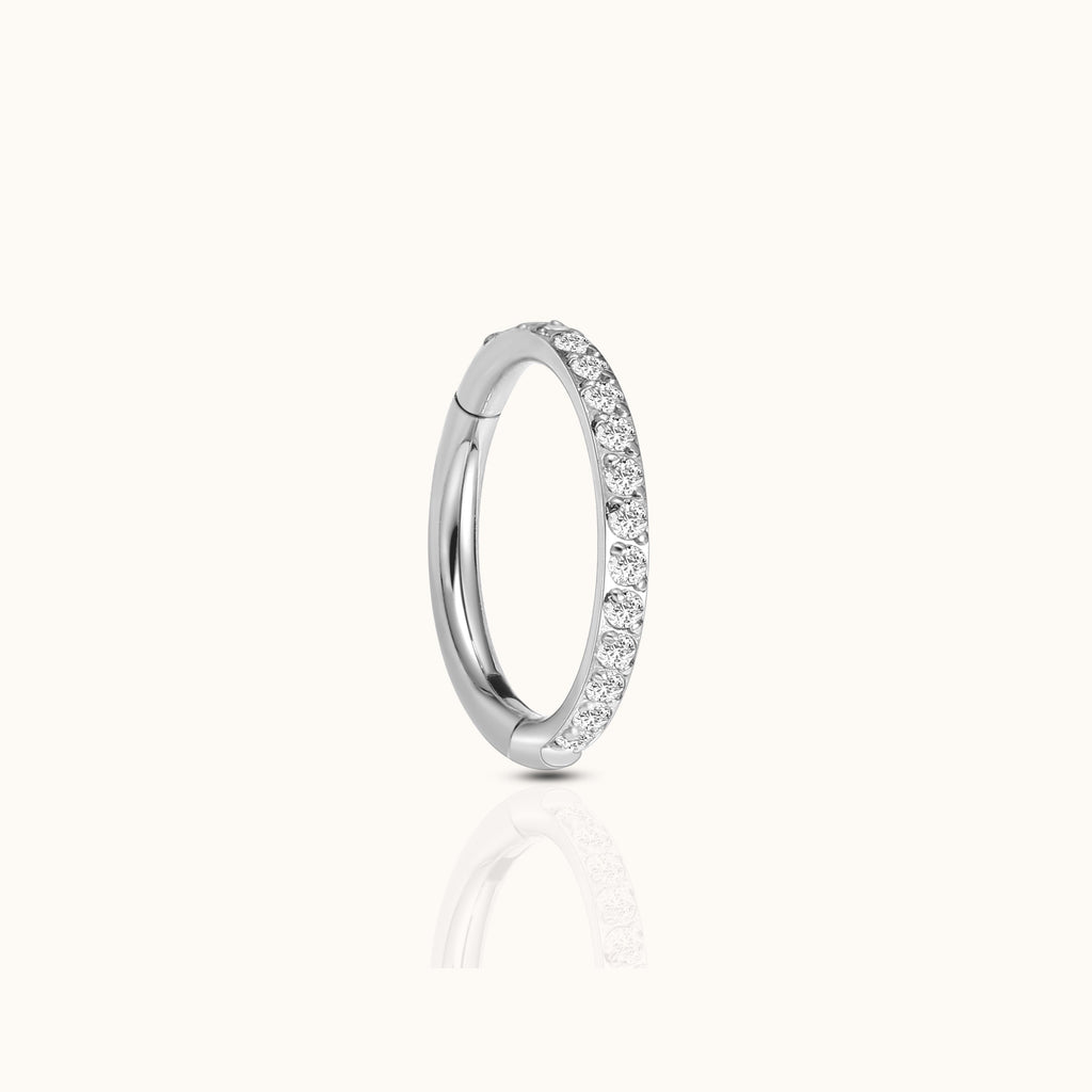 Classic CZ Clicker 8mm Titanium Hinged Hoop Earring
