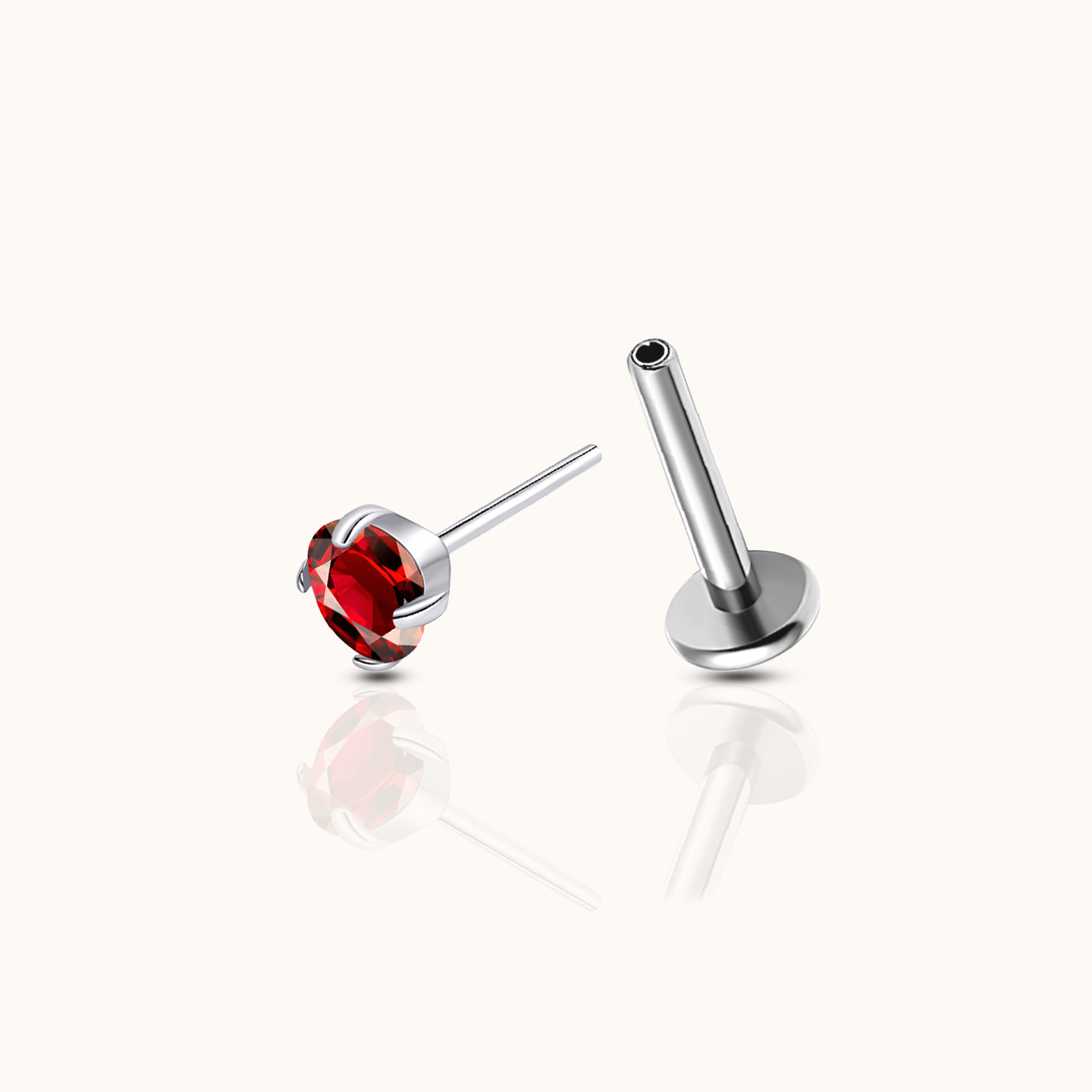 Classic Ruby CZ 3mm Threadless Labret Titanium Flat Back Earring