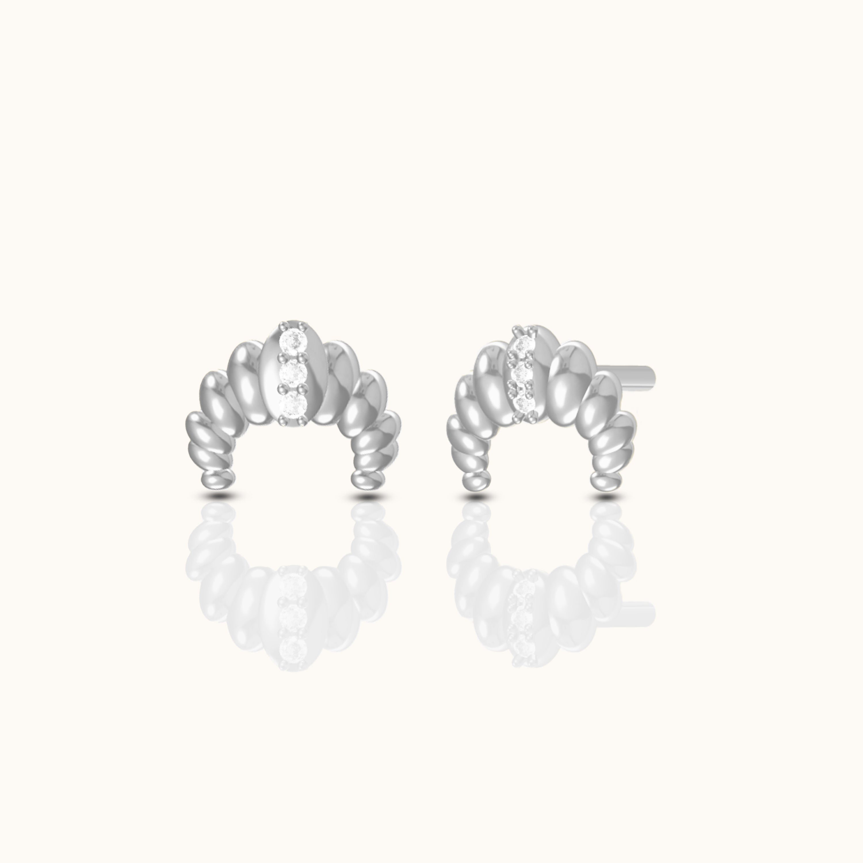 Croissant Dainty CZ Dome Stud Earrings