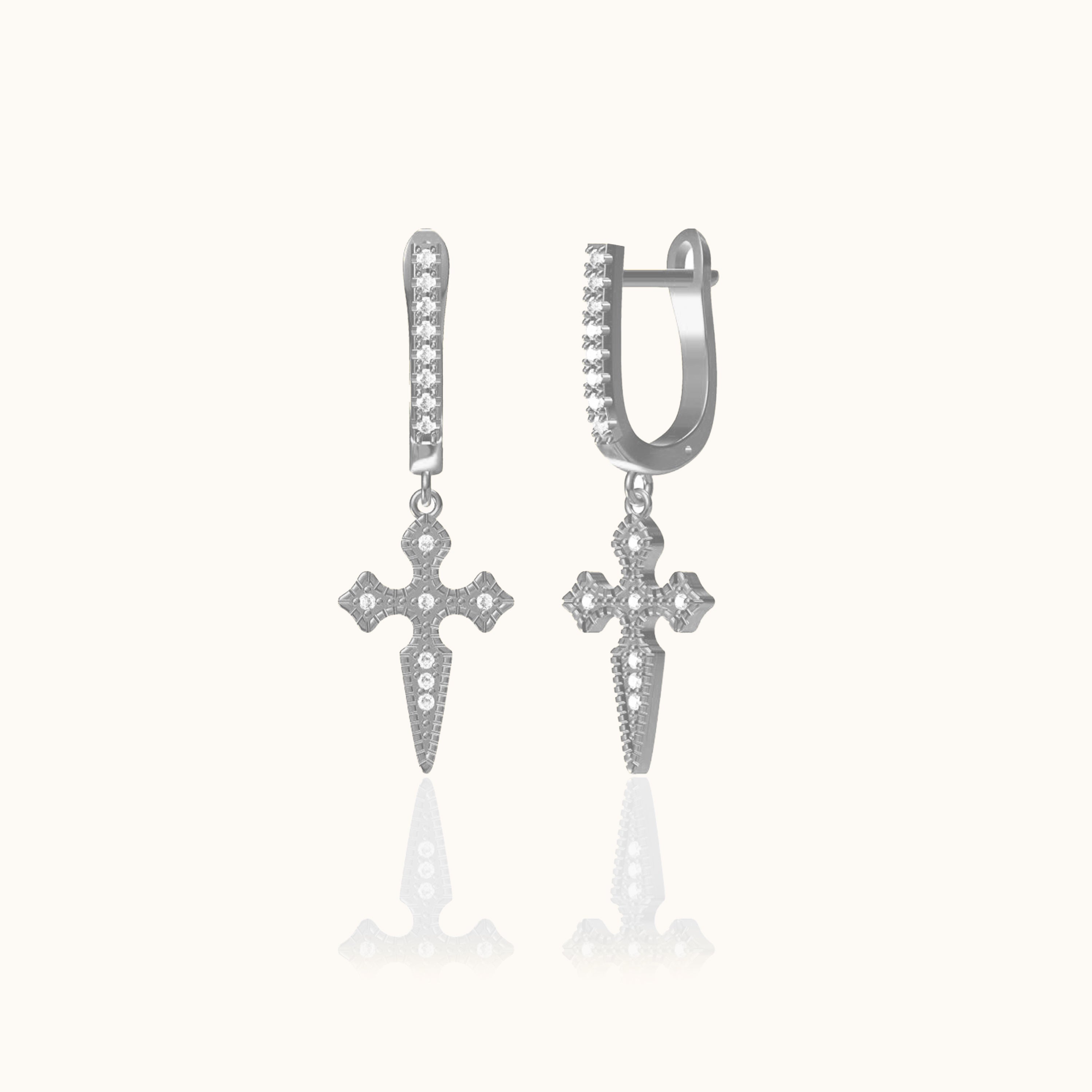 Cross CZ Gothic Latch Back Earrings