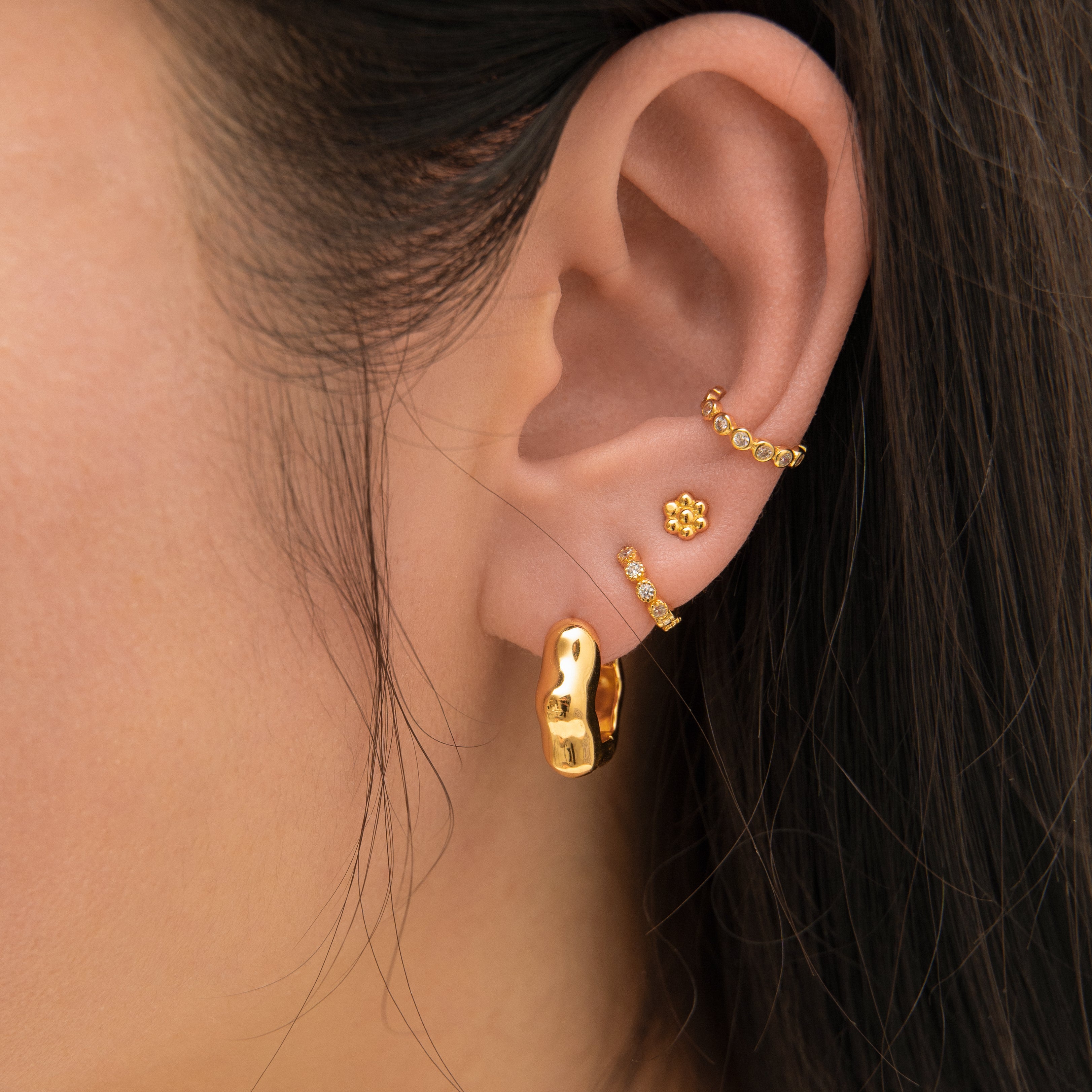 Crystal White CZ Bezel Set Bead Mini Hoop Earrings