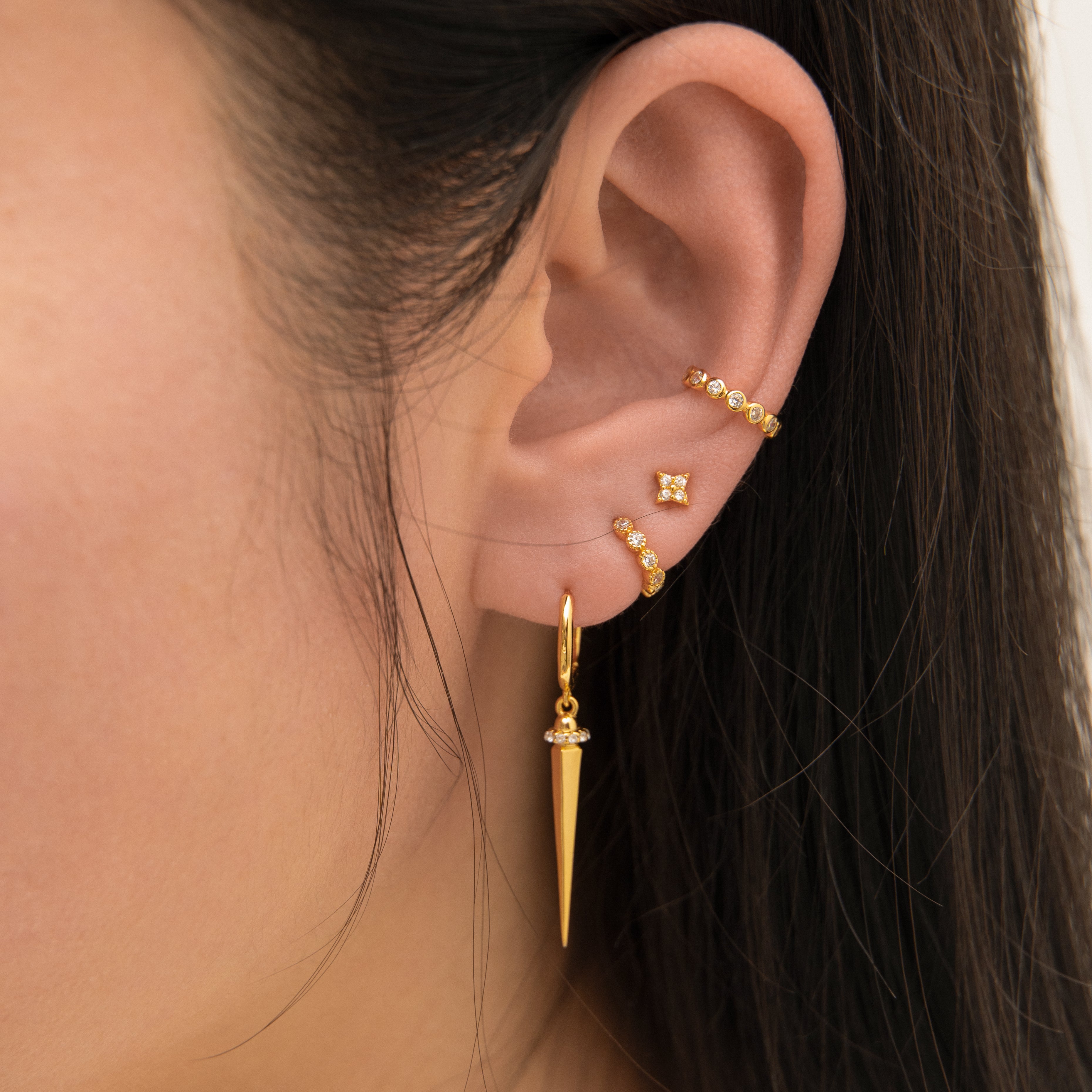 Crystal White CZ Bezel Set Bead Mini Hoop Earrings