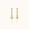 Dainty Bee Hoop Earrings with White Stone