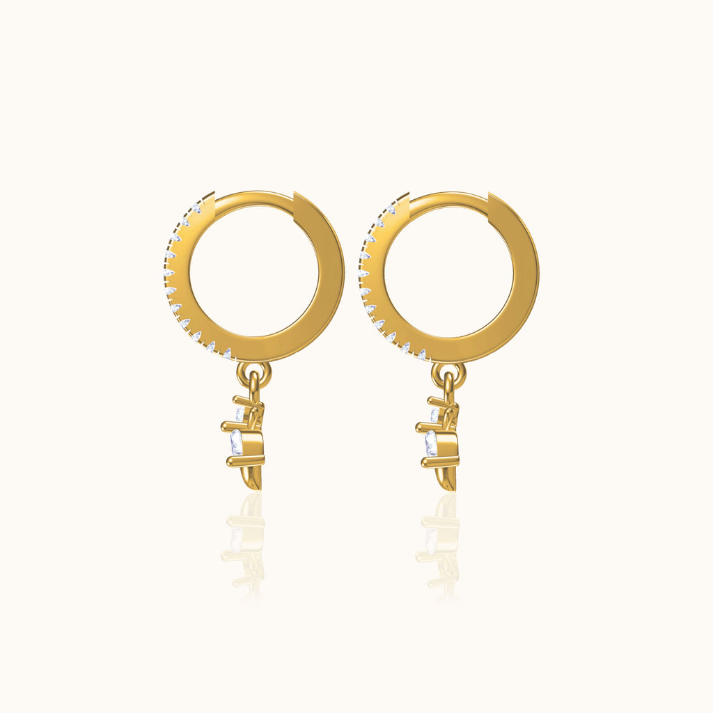 Dainty Bee Hoop Earrings with White Stone