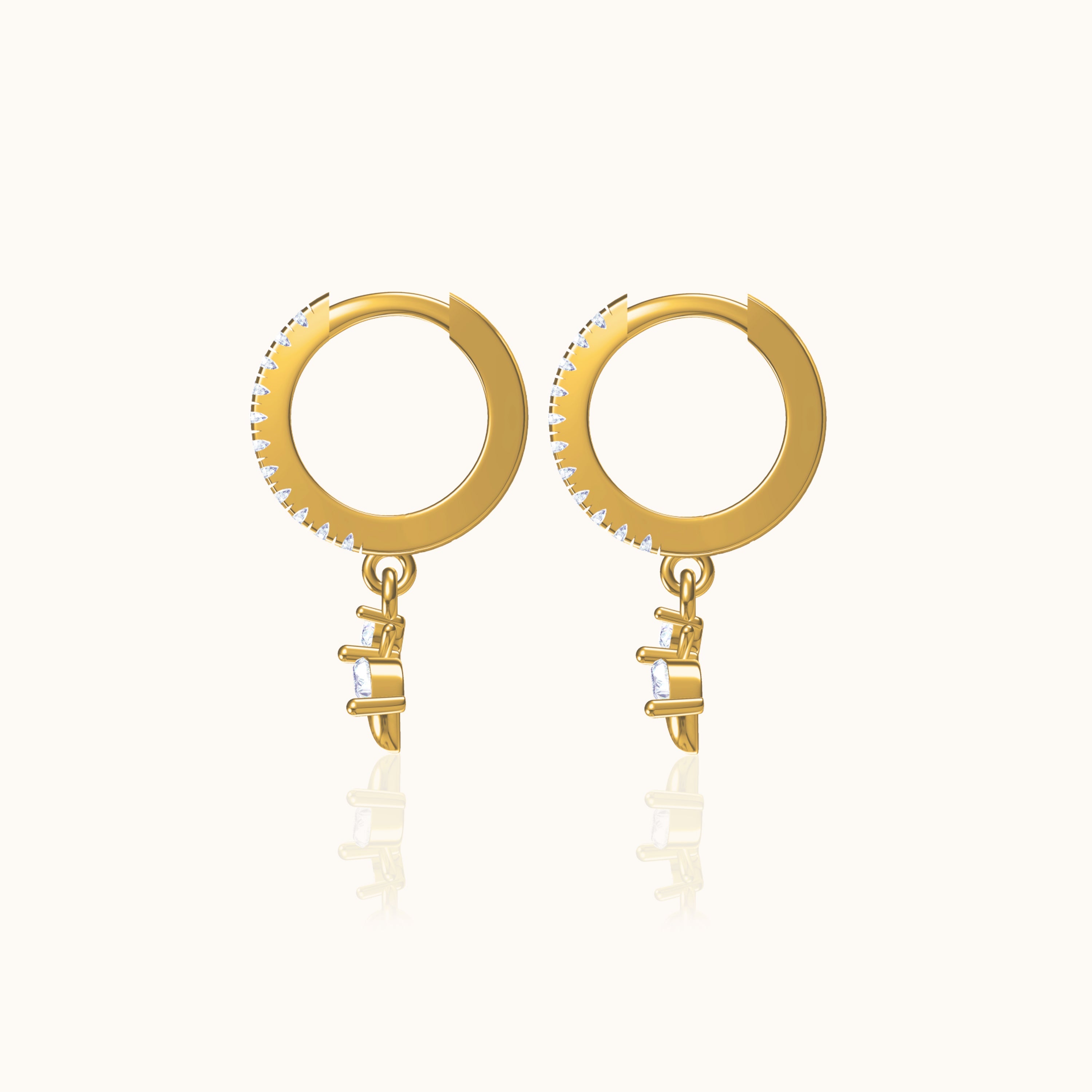 Dainty Bee Hoop Earrings with White Stone