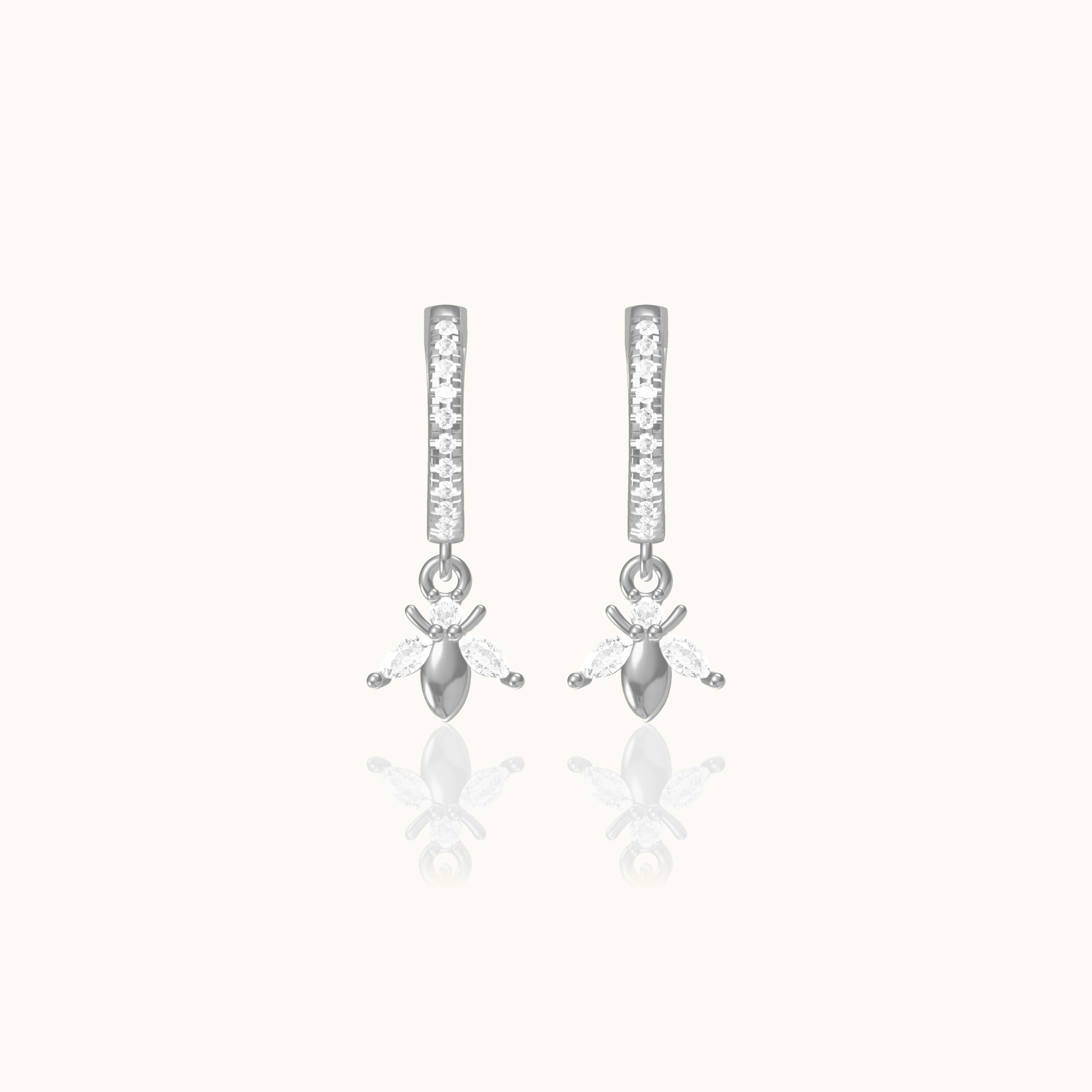 Dainty Bee Hoop Earrings with White Stone