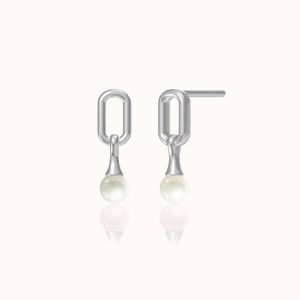 Dangle Natural Pearl Square Stud Earrings