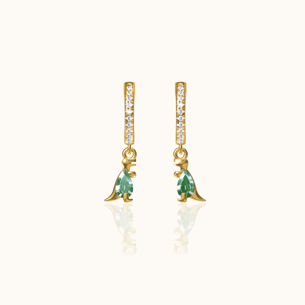 Dinosaur CZ Dangle Hoop Earrings