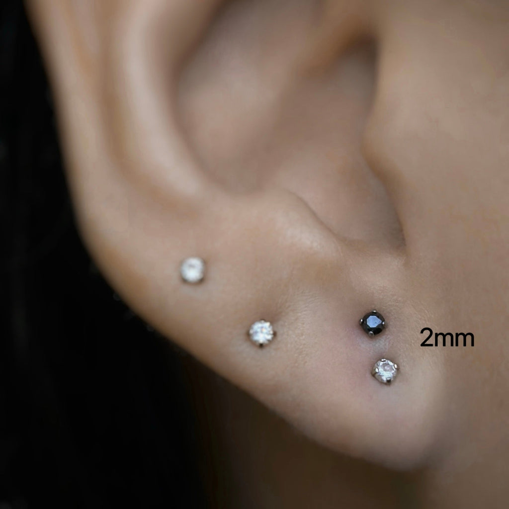 Classic Black 2mm CZ Threadless Labret Titanium Flat Back Earring