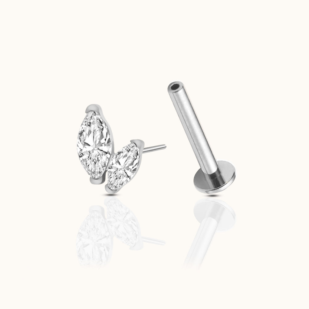 Graduated Double Marquise CZ Threadless Labret Titanium Flat Back Earring