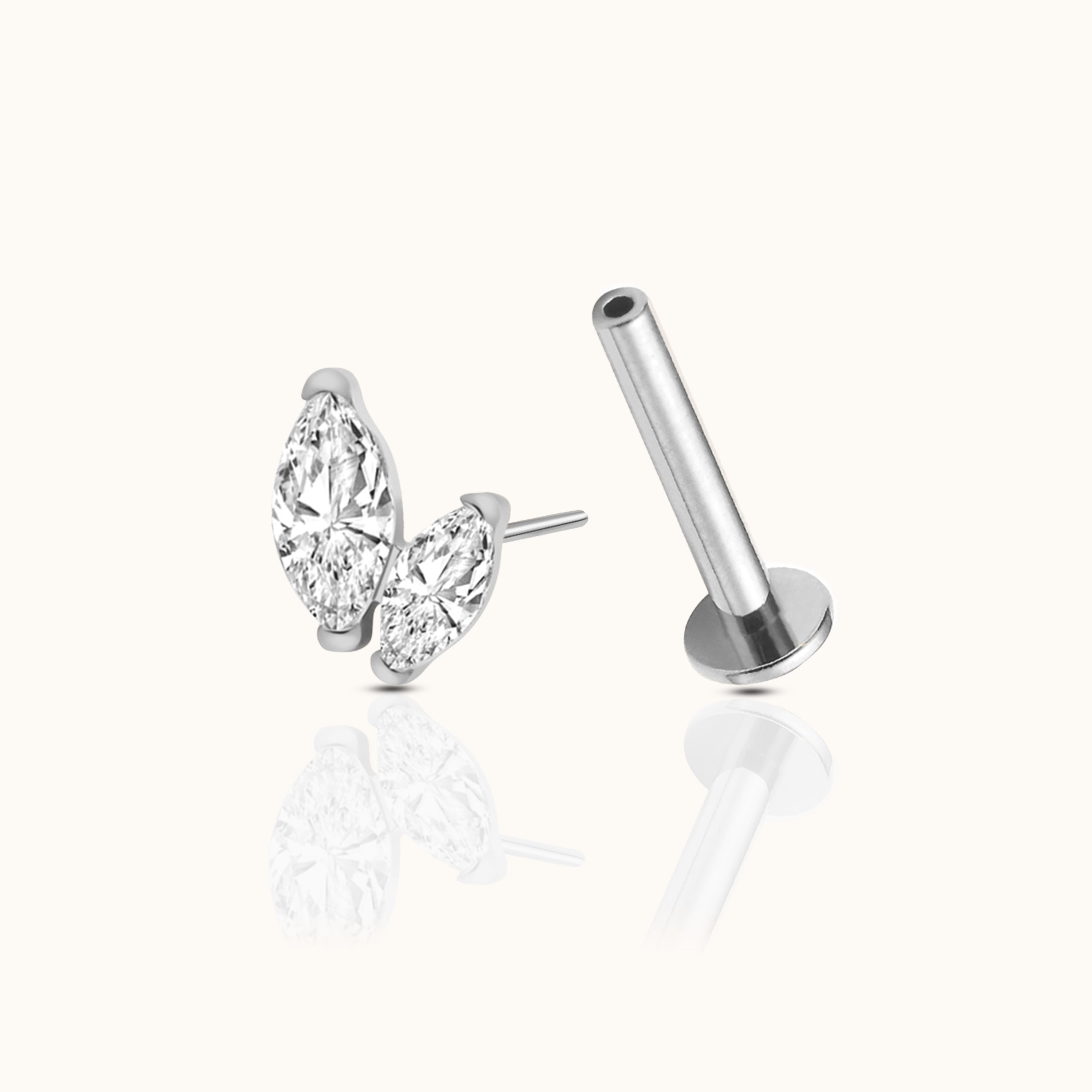 Graduated Double Marquise CZ Threadless Labret Titanium Flat Back Earring