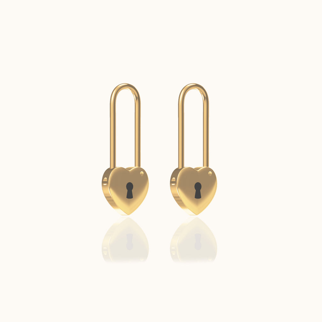 Love Lock Heart Safety Pin Earrings