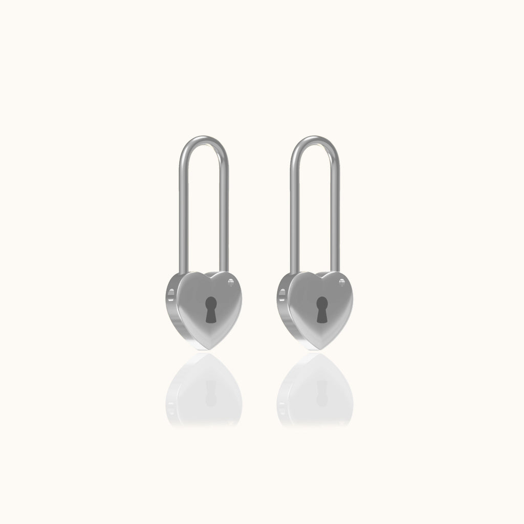 Love Lock Heart Safety Pin Earrings
