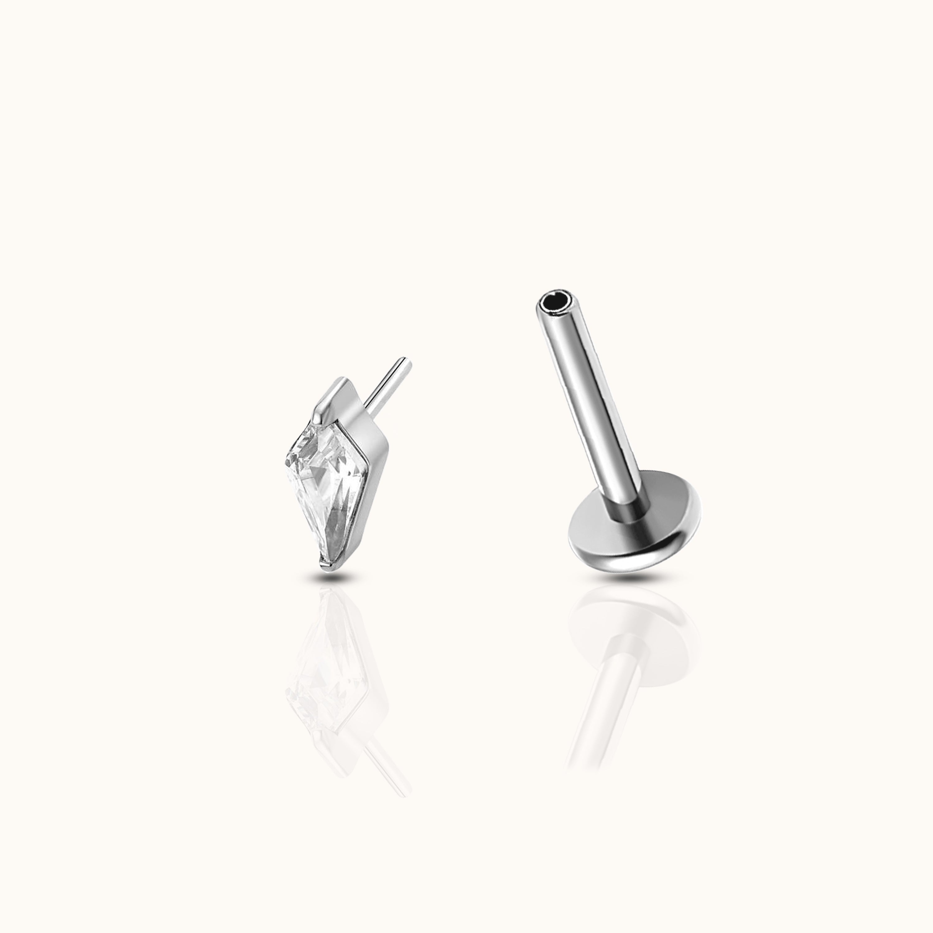Kite Shaped CZ Threadless Labret Titanium Flat Back Earring