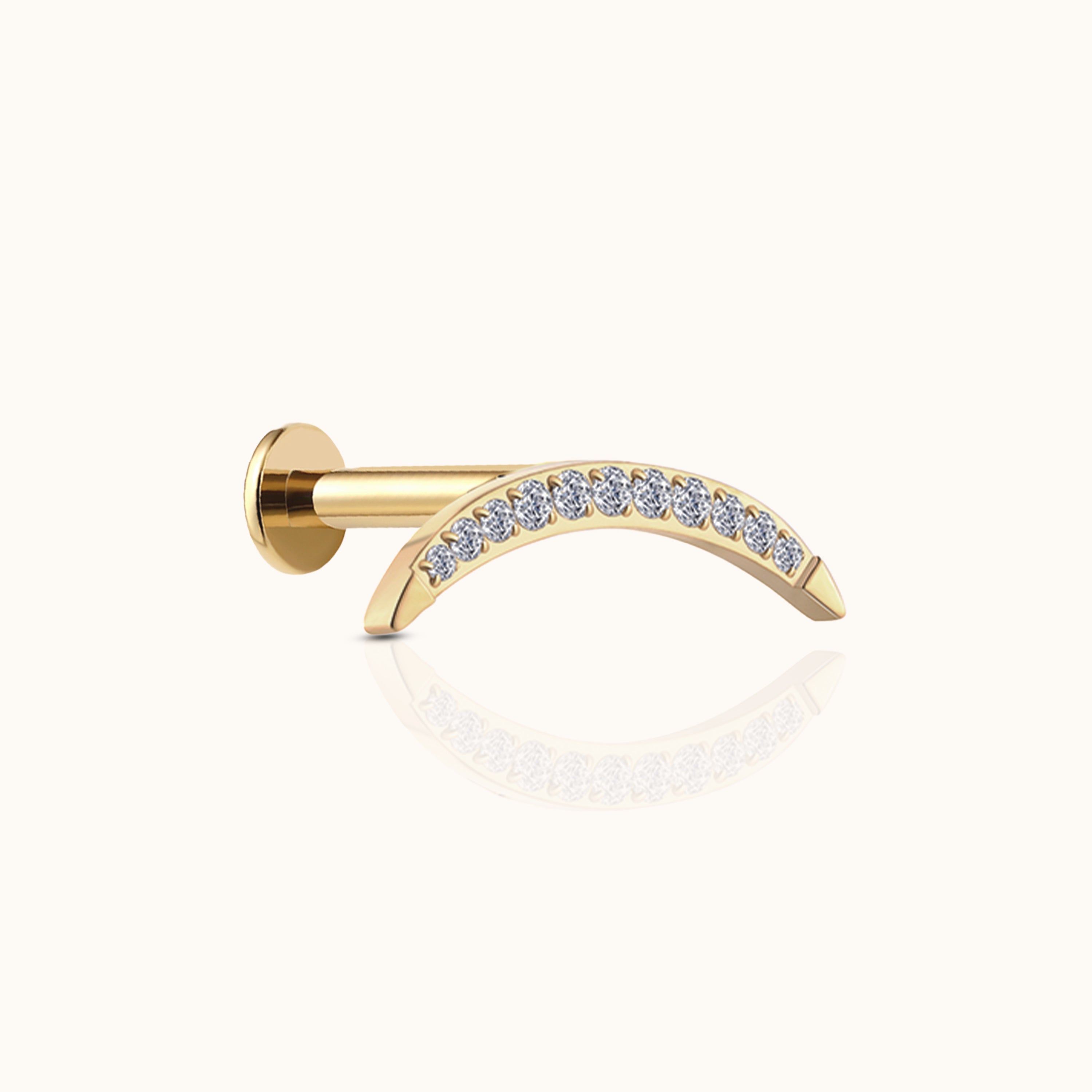 Large Moon Crescent Threadless Labret Titanium PVD Gold Flat Back Earring