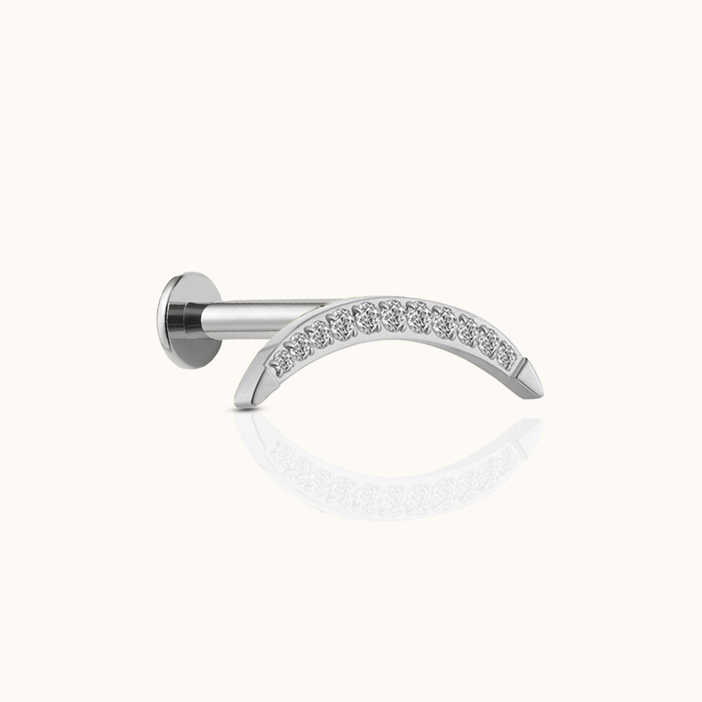 Large Moon Crescent Threadless Labret Titanium Flat Back Earring