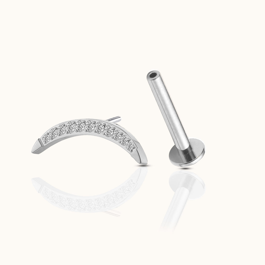 Large Moon Crescent Threadless Labret Titanium Flat Back Earring