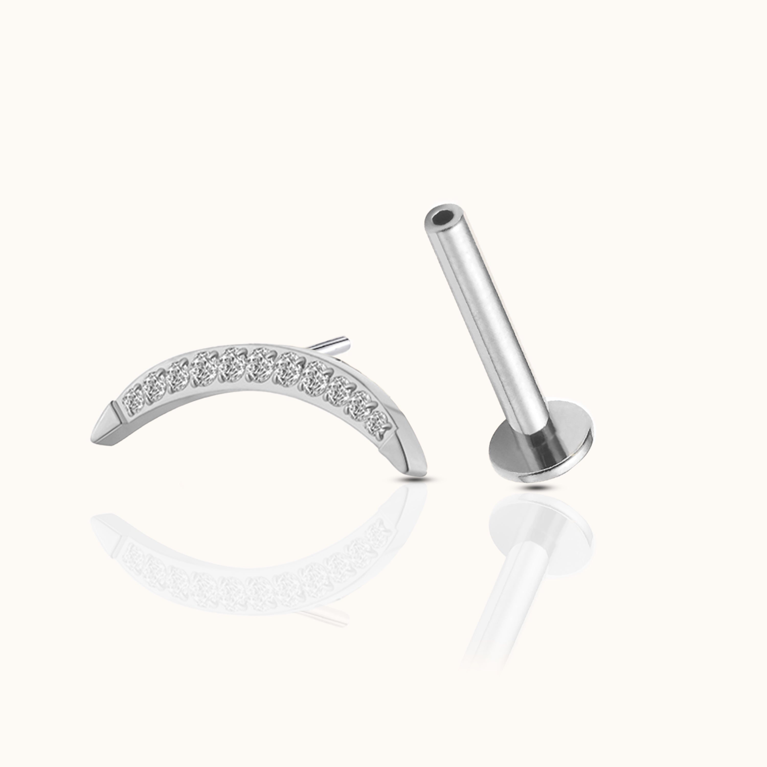 Large Moon Crescent Threadless Labret Titanium Flat Back Earring