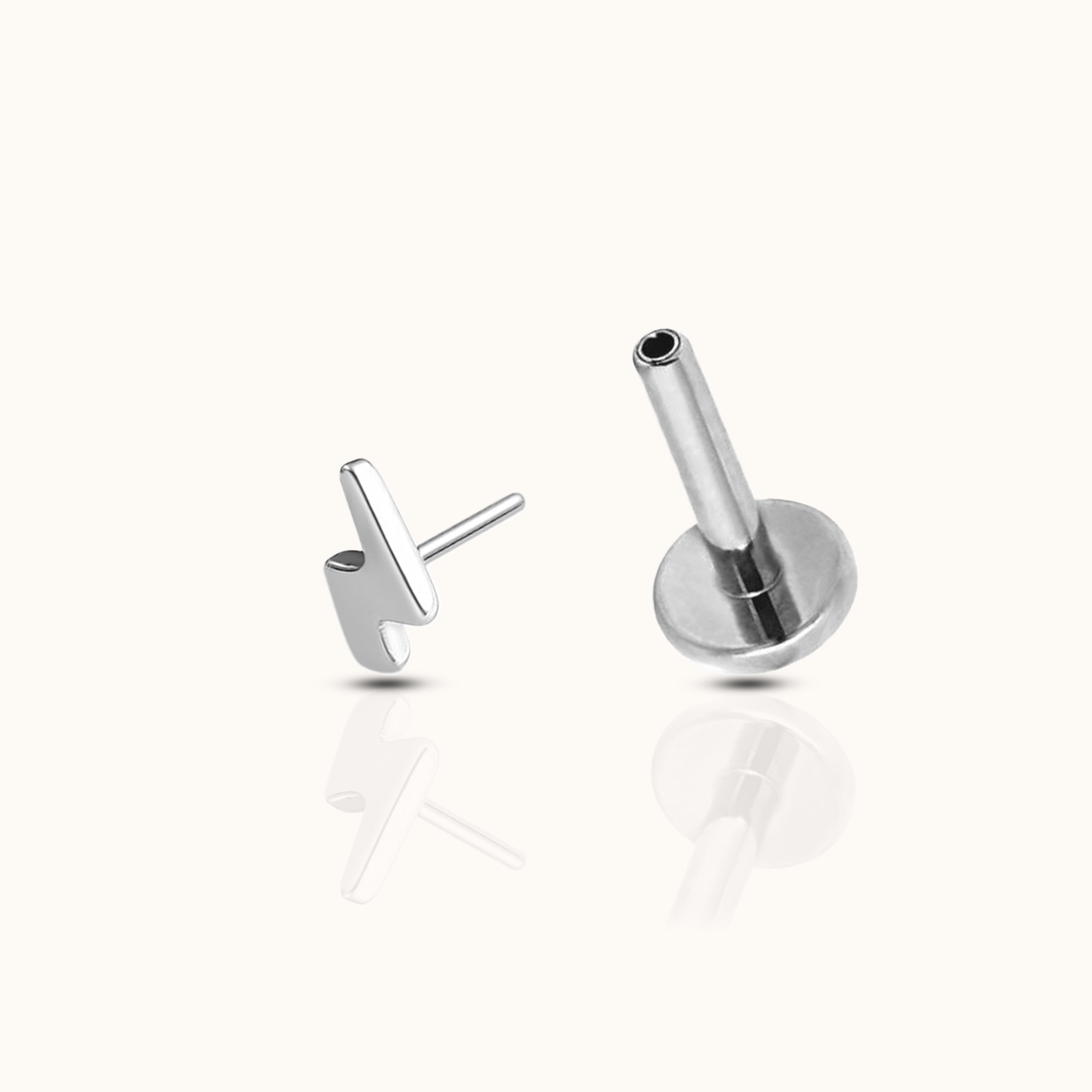 Lightning Bolt Shaped Threadless Labret Titanium Flat Back Earring