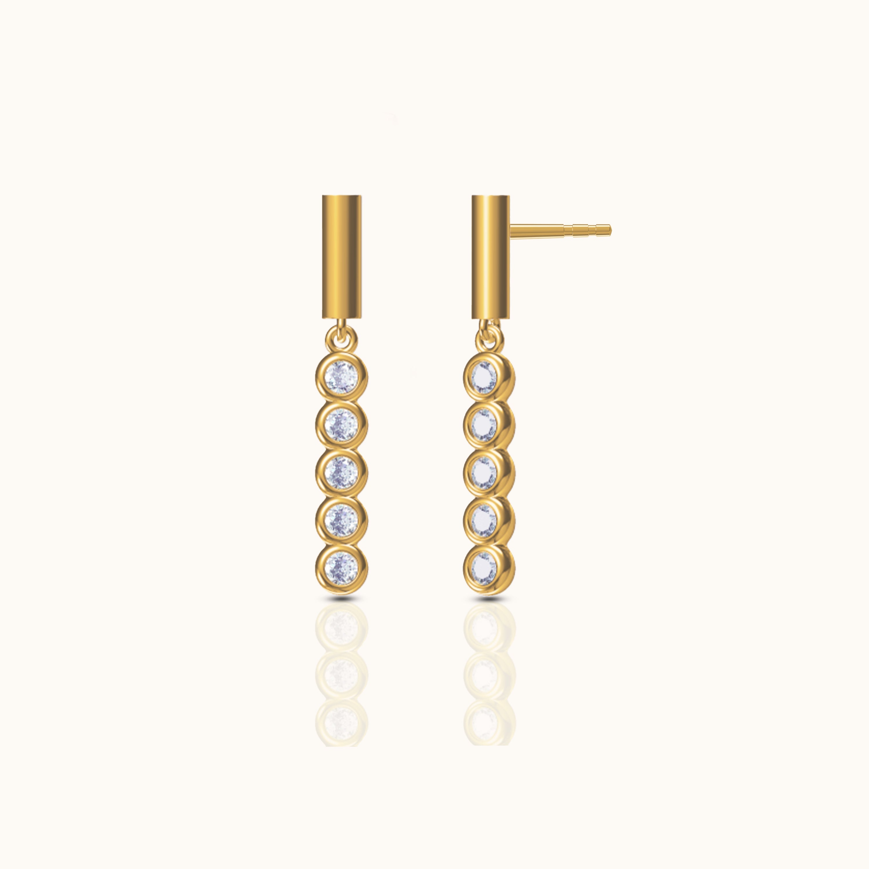 Long Dangle Bar Drop CZ Bezel Set Bridal Stud Earrings