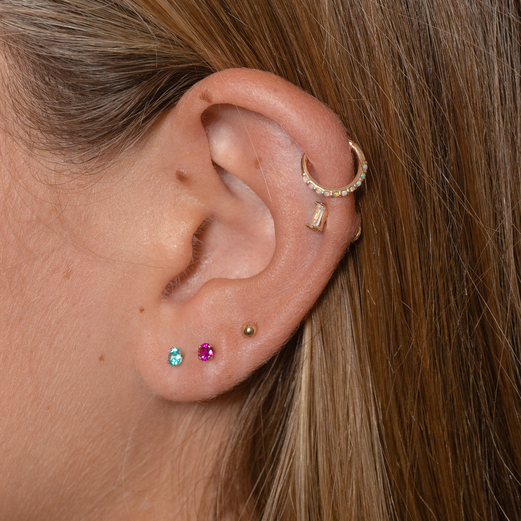 14K Solid Gold 3mm Aquamarine CZ Threadless Labret Flat Back Earring