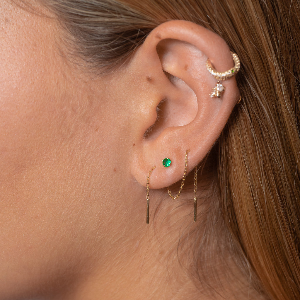 14K Solid Gold 3mm Emerald Green CZ Threadless Labret Flat Back Earring