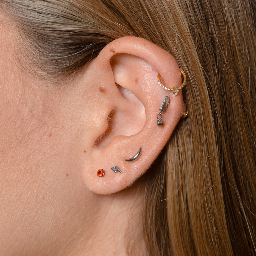 Sleek Crescent Moon Threadless Labret Titanium Flat Back Earring
