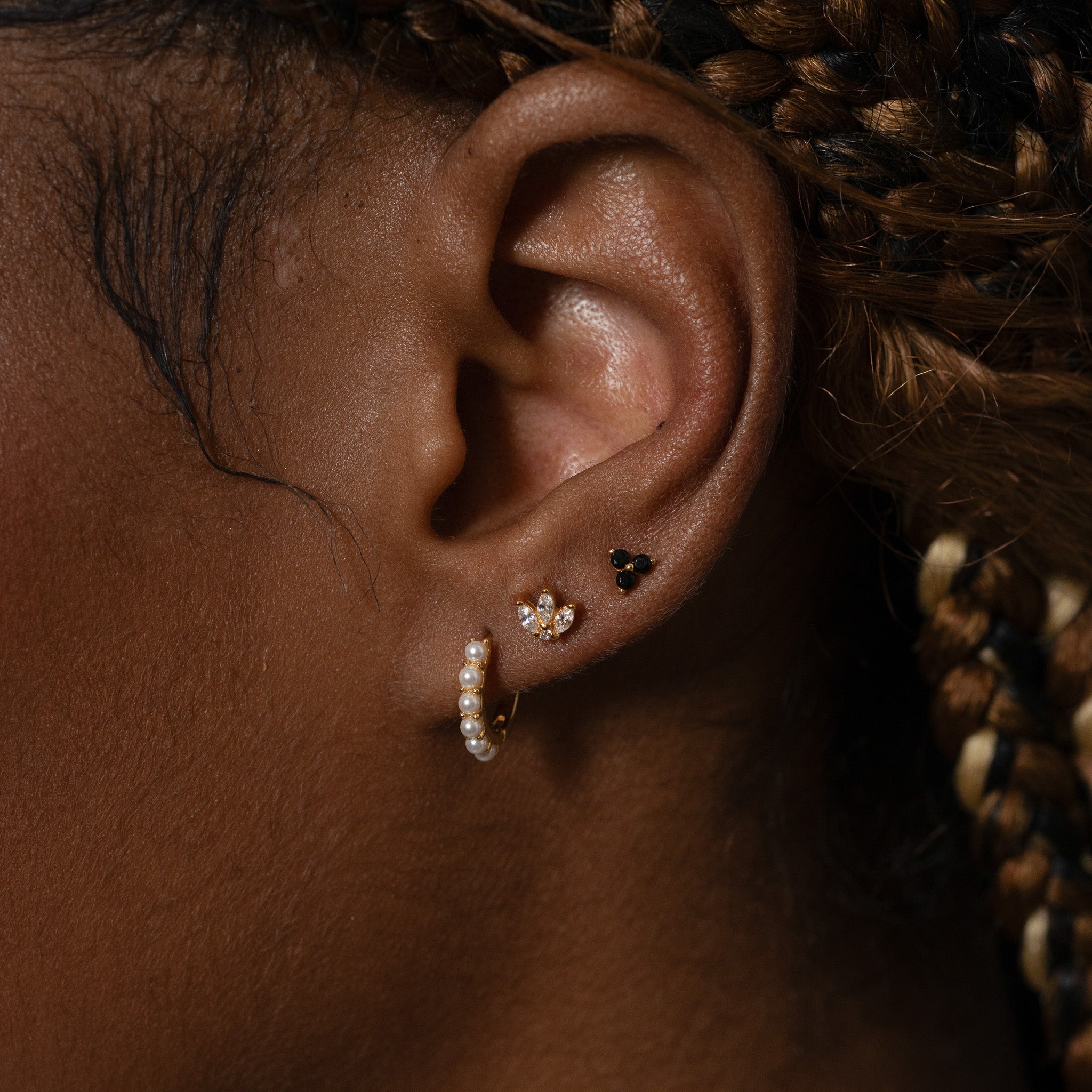 Black CZ Trefoil Stud Earrings