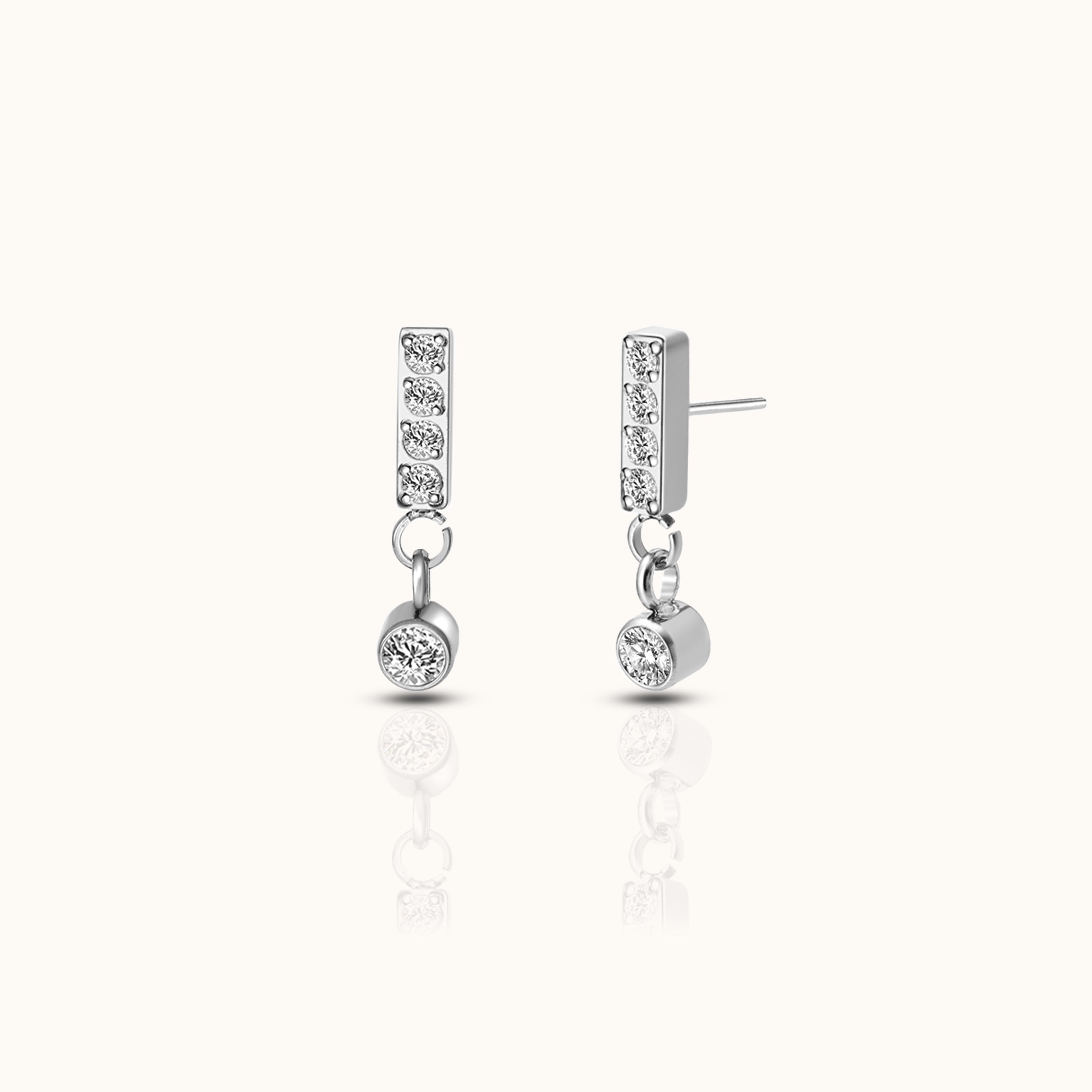Rectangle Bar Dangle CZ Threadless Labret Titanium Flat Back Earring
