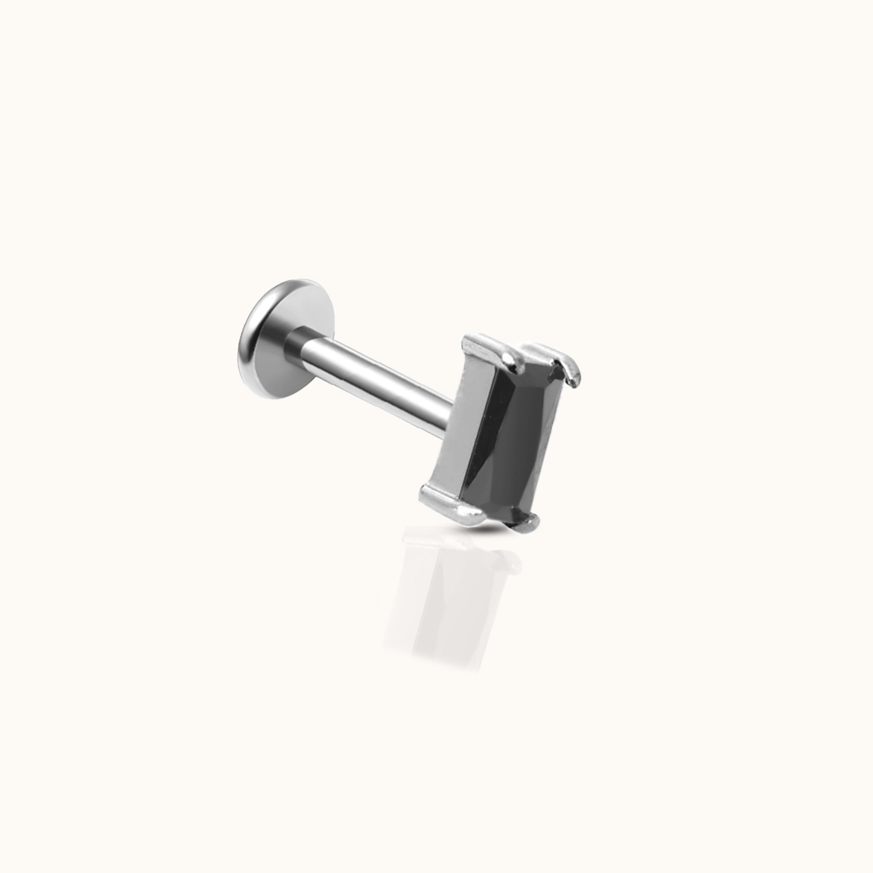 Rectangle Black CZ Threadless Labret Titanium Flat Back Earring