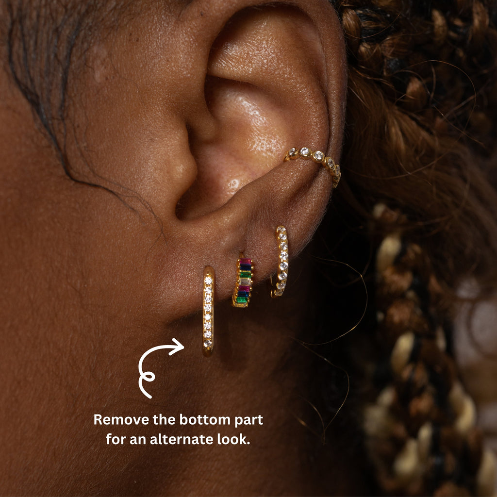 Paperclip CZ Link Chain Dangle Hoop Earrings
