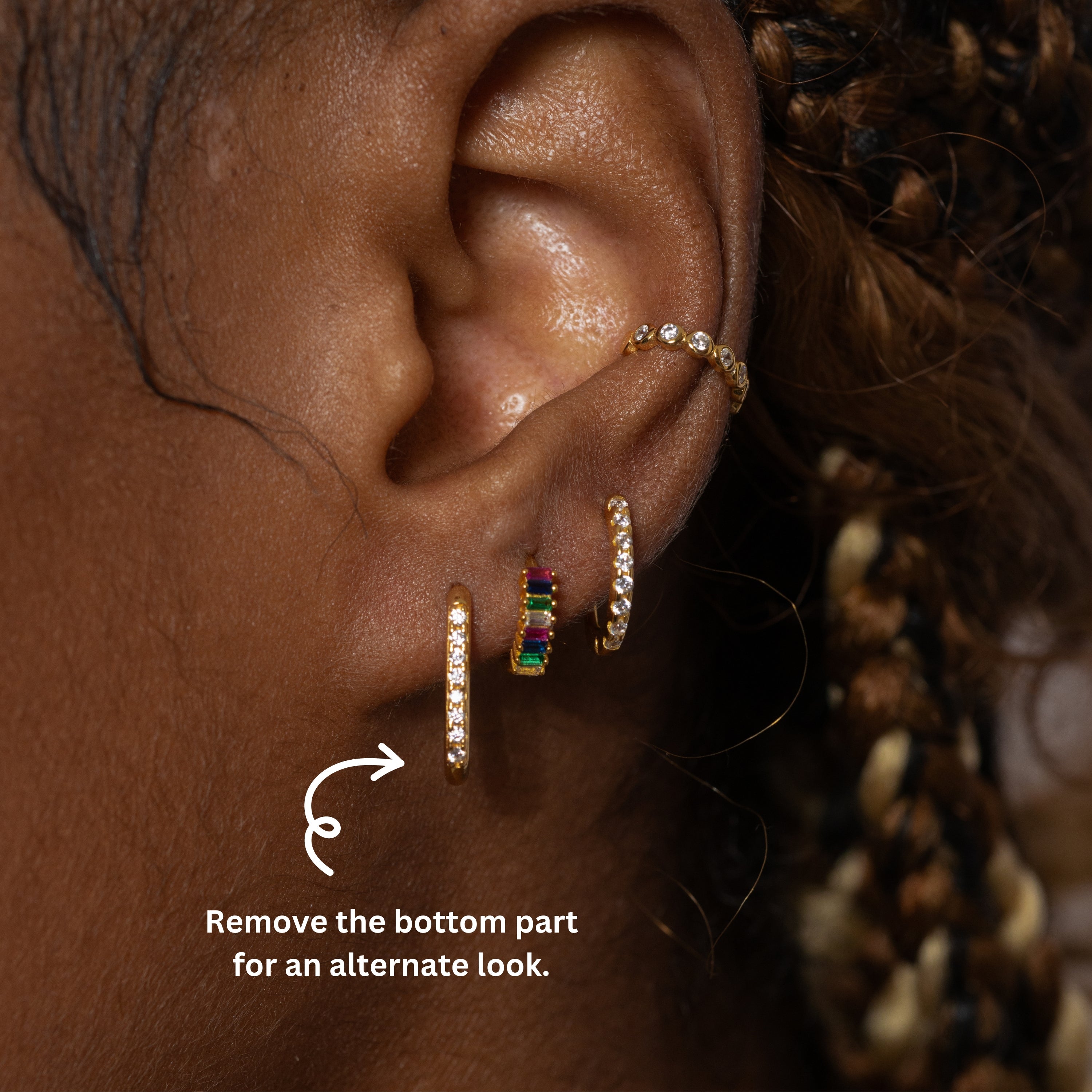 Paperclip CZ Link Chain Dangle Hoop Earrings